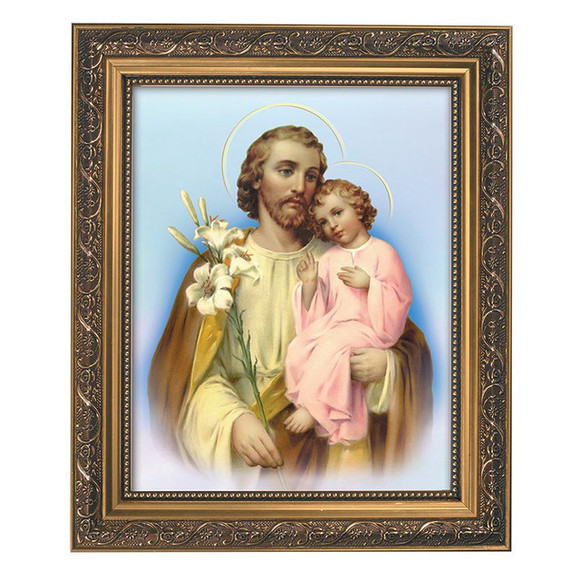 Saint Joseph And Child Gold Tone Framed Print - Picture 1 of 1